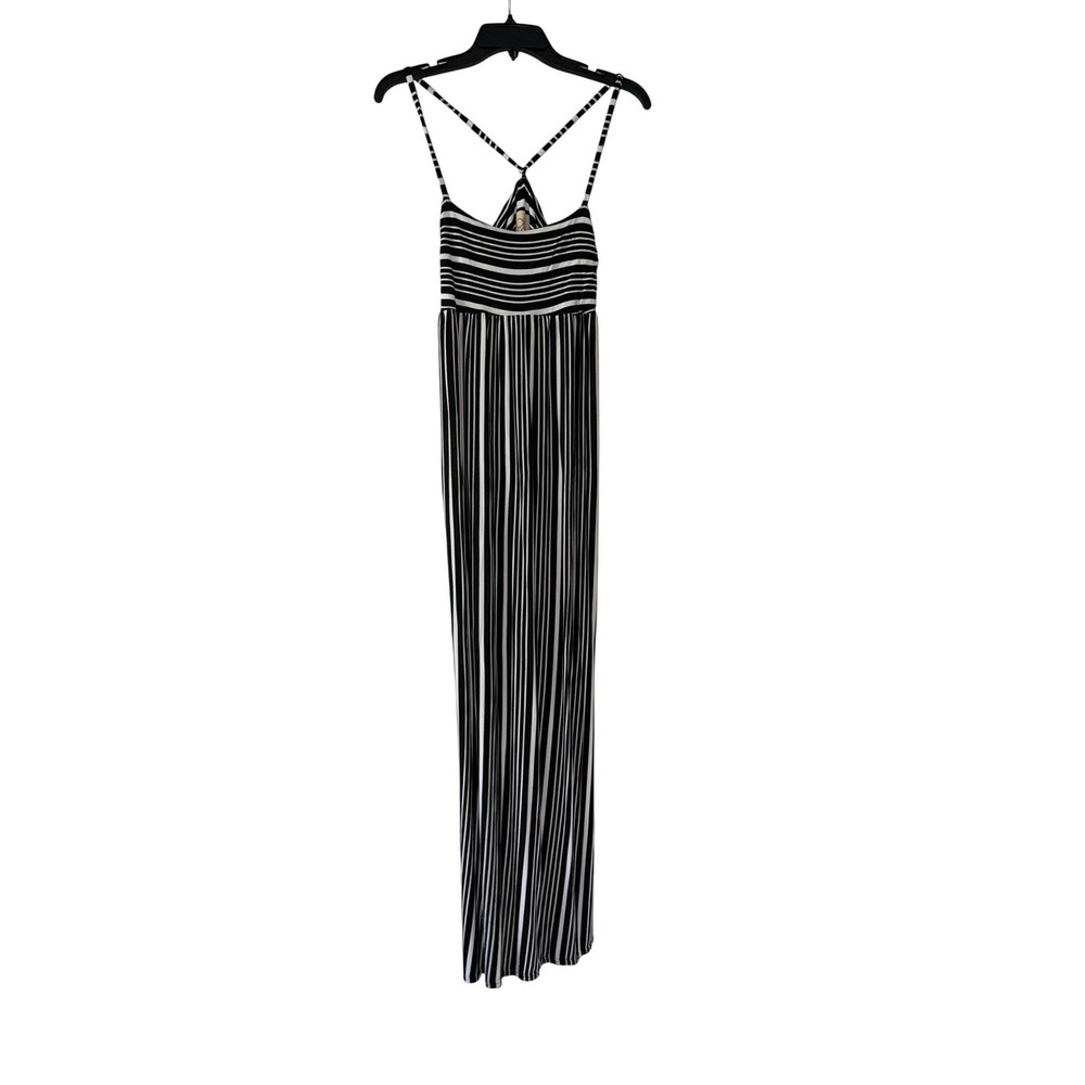 Chaser Black White Striped Maxi Dress‎ Empire Waist Strappy Back small